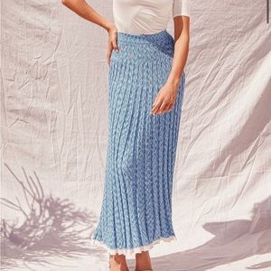 Free People Gold Coast Blue Multi Print Knit Maxi Skirt